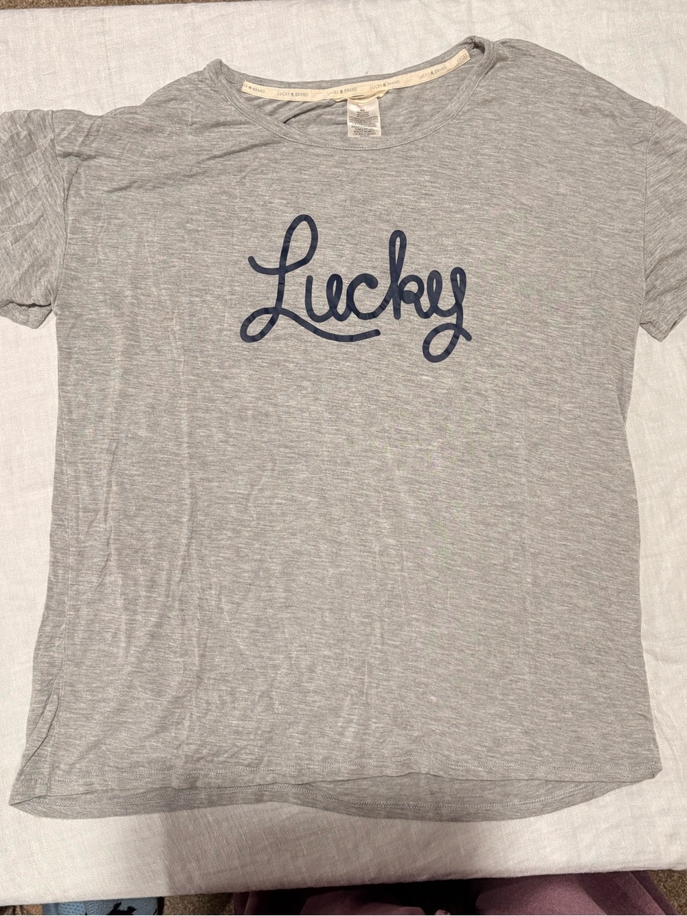 Lucky Brand Gray Tee with Navy Script
